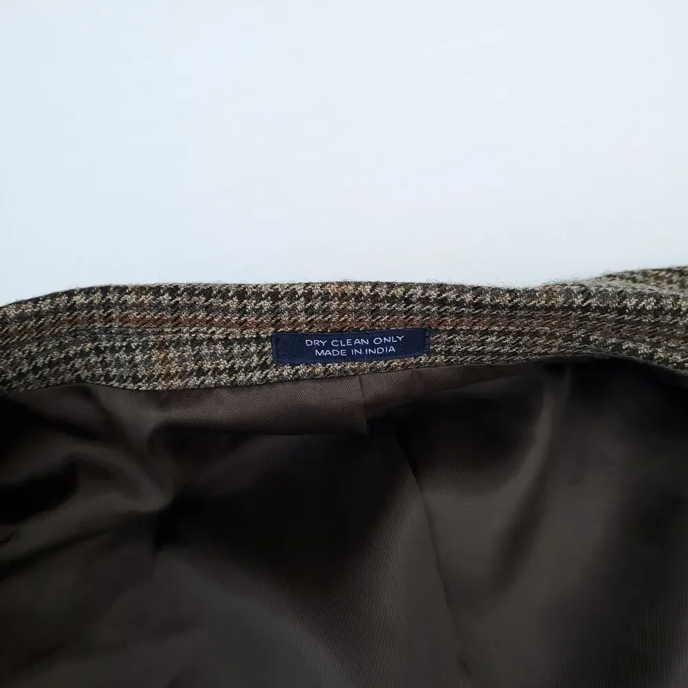 Saddlebred Blazer Sport Coat Academia Wool Blend Elbow Patch Houndstooth 48R
